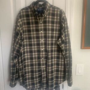 Ralph Lauren Men's Beige and Black Plaid Shirt